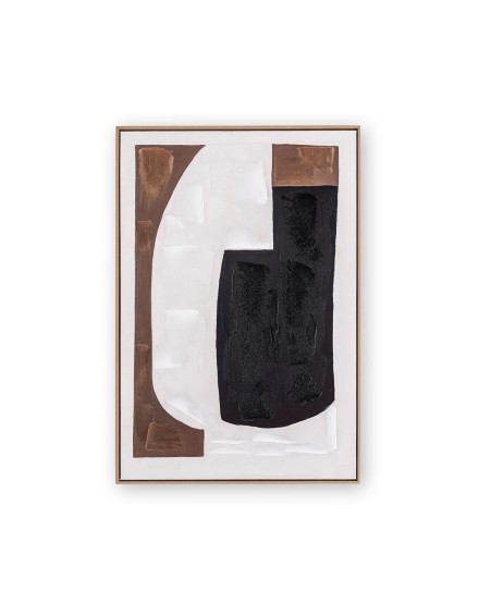 CUADRO LIENZO OLEO DISEÑO GEOMETRICO 60X90 MARCO ROBLE - TONOS TIERRA