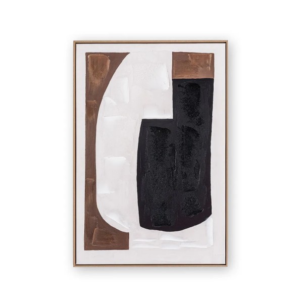 Cuadro óleo geométrico tonos tierra 90x60 marco roble | Tapidecor