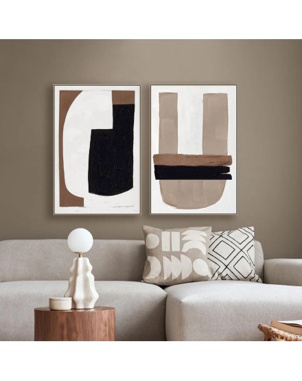 Cuadro óleo geométrico tonos tierra 90x60 marco roble | Tapidecor 2