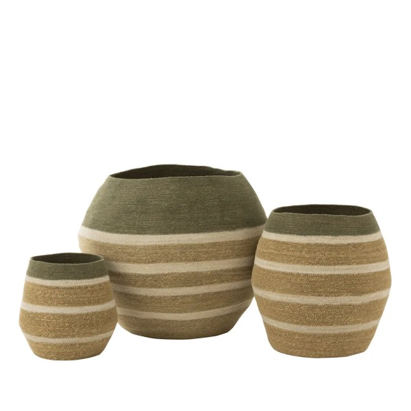 Set di 3 strisce cestello verde / bianco 68x68x57 cm