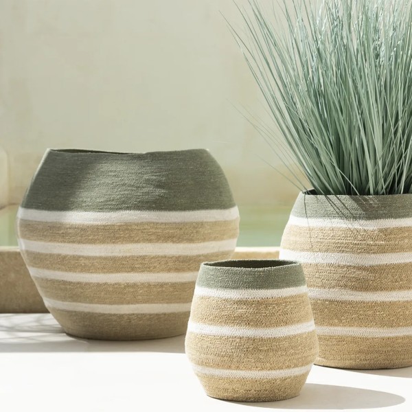 Set di 3 strisce cestello verde / bianco 68x68x57 cm