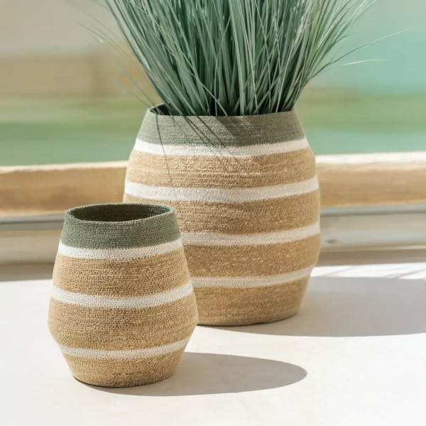 Set di 3 strisce cestello verde / bianco 68x68x57 cm