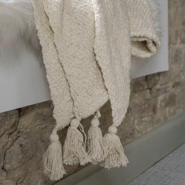 Plaid algodón crema con borlas 180x130cm acogedor | Tapidecor