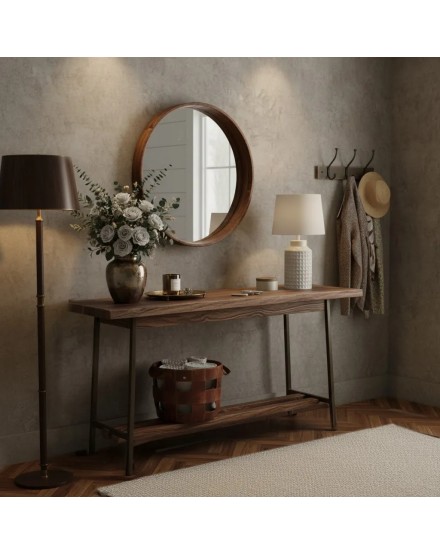 Espejo redondo borde madera  MDF 91x8x91 CM 2