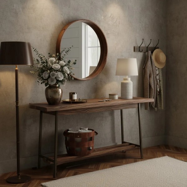 Espejo redondo borde madera  MDF 91x8x91 CM