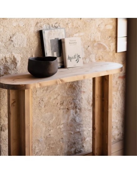 CONSOLA REDONDEADA MADERA MACIZA ROBLE OSCURO 120X35X80 CM 2