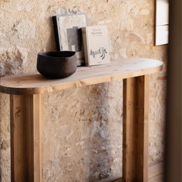 CONSOLA REDONDEADA MADERA MACIZA ROBLE OSCURO 120X35X80 CM