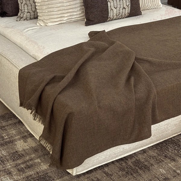 Manta marrón remate desflecado | Decoración de hogar | Tapidecor