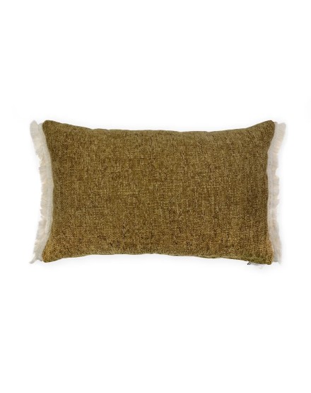 Cojín marrón caramelo liso fleco blanco 60X40 Relleno premium incluido