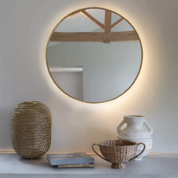 Espejo redondo dorado LED 90X3X90 CM | Iluminación retriluminada | Tapidecor