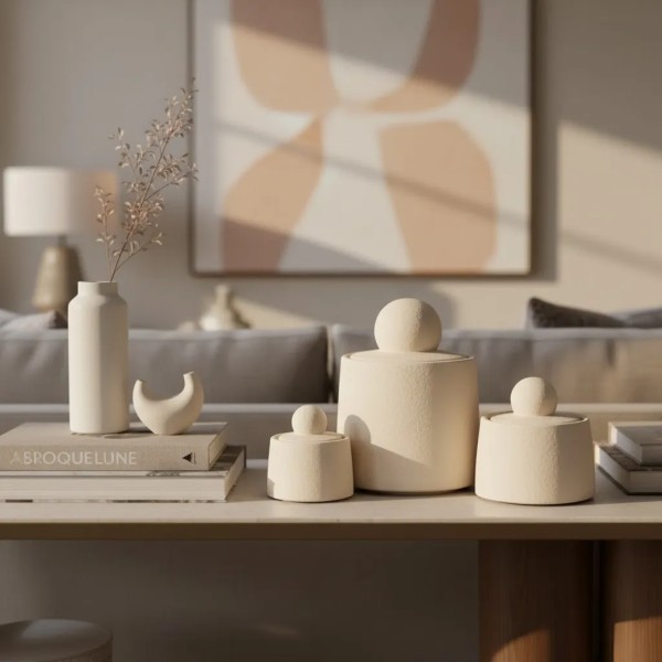 Set De 3 Macetas Cemento Crema 20,5X20,5X26,5 CM