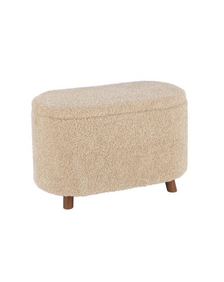 Banqueta contenedor tejido bouclé biege pata madera nogal 80X40X48