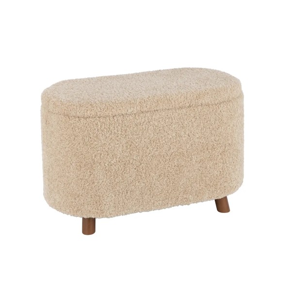 Banqueta contenedor bouclé beige con patas nogal 80x40x48 cm | Tapidecor