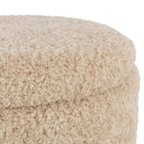 Banqueta contenedor bouclé beige con patas nogal 80x40x48 cm | Tapidecor