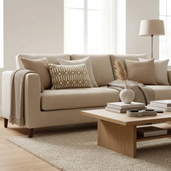 Cojín Geométrico Terciopelo camel pest. mín. 60X40 Relleno premium incluido