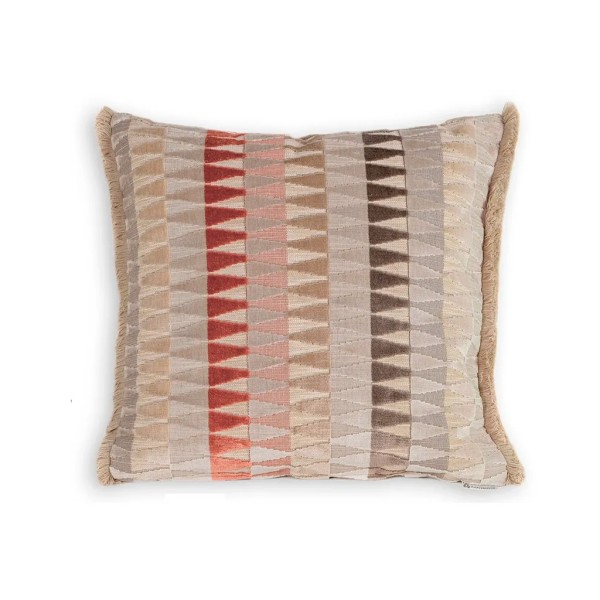 Cojín cuadrado cama sofá geométrico naranja beige relleno pluma fleco arena 50x50