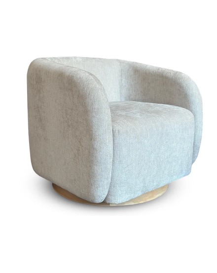 Butaca giratoria respaldo redondeado gris marfil base madera
