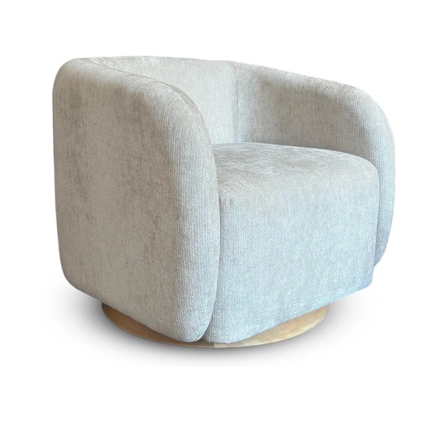 Butaca giratoria respaldo redondeado gris marfil base madera