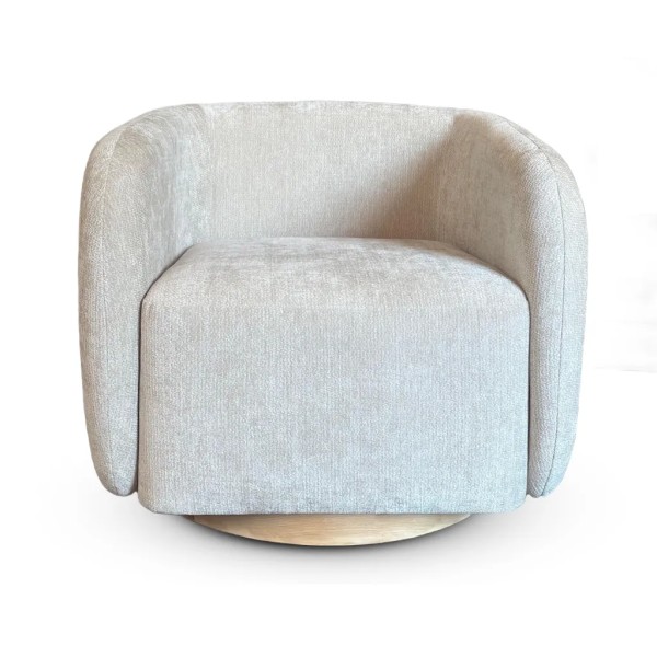 Butaca giratoria respaldo redondeado gris marfil base madera