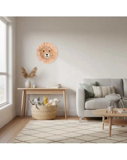 DECORACION PARED LEÓN RAFIA  42X6X42 CM 2