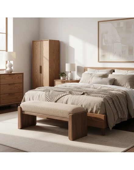Banqueta de yute y madera natural para dormitorio | Tapidecor 2