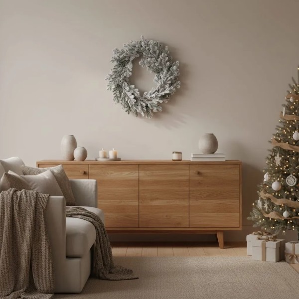 Corona de pino nevada decorativa 32 cm | Tapidecor