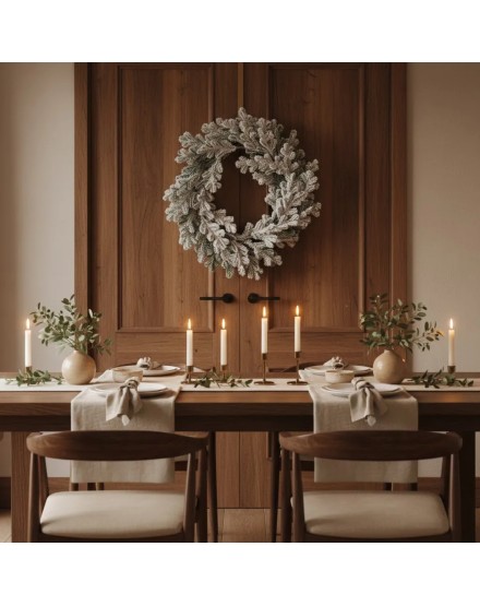 Corona de pino nevada decorativa 32 cm | Tapidecor 2