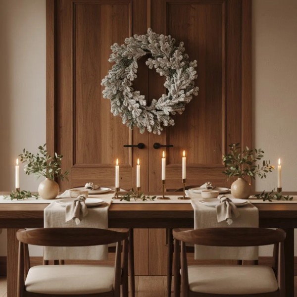 Corona de pino nevada decorativa 32 cm | Tapidecor