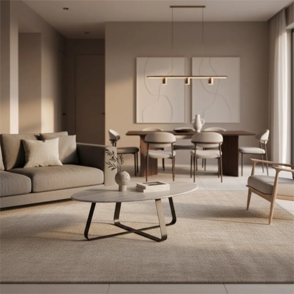 Mesa de centro mármol blanco patas grises  Formas orgánicas 80X60X37 CM