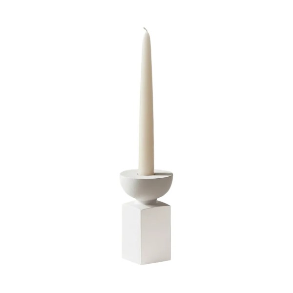Candelabro blanco de aluminio para vela fina | Tapidecor