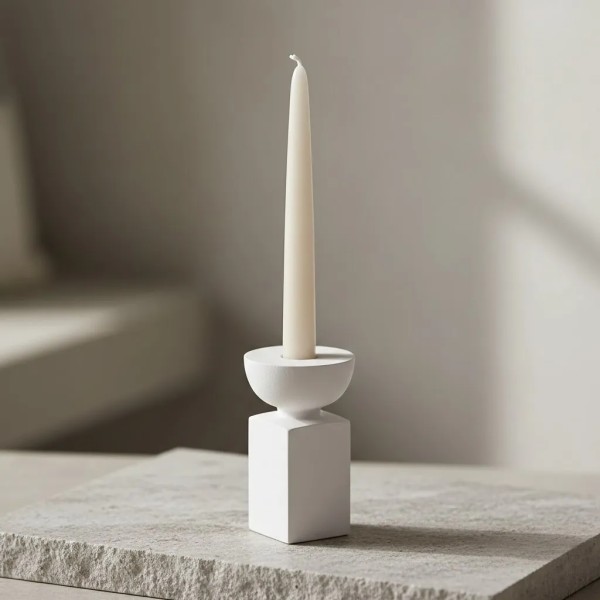 Candelabro blanco de aluminio para vela fina | Tapidecor