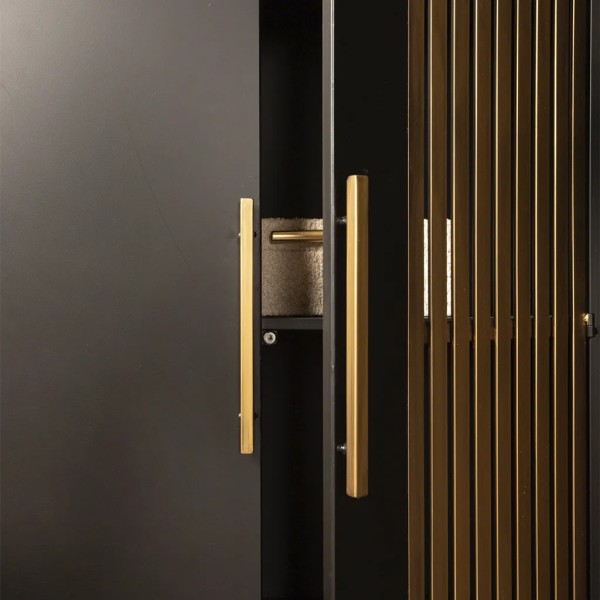 Armario negro y dorado de metal para comedor | Tapidecor