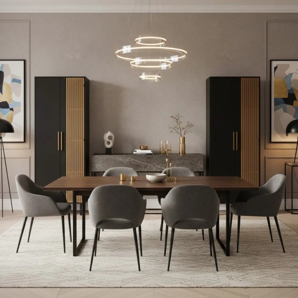 Armario negro y dorado de metal para comedor | Tapidecor