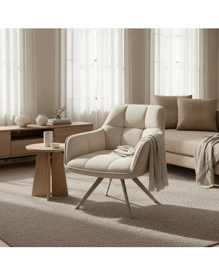 SILLON TAPIZADO BEIGE PATAS CREMA  66X62X85 CM 2