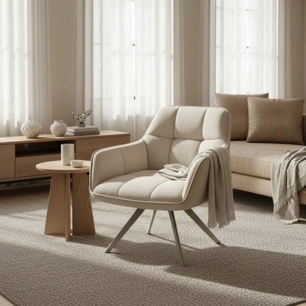 SILLON TAPIZADO BEIGE PATAS CREMA  66X62X85 CM