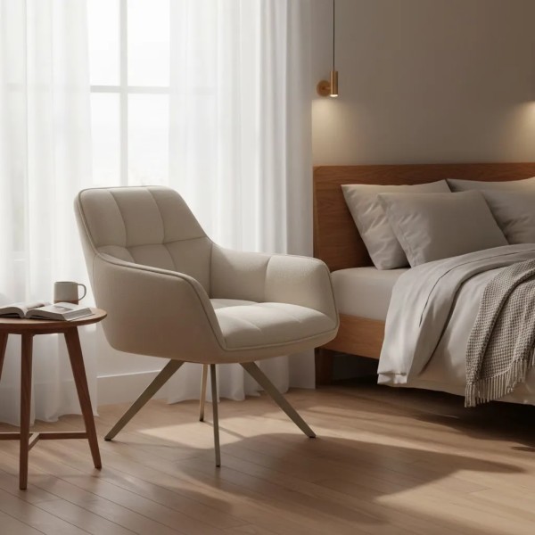 SILLON TAPIZADO BEIGE PATAS CREMA  66X62X85 CM