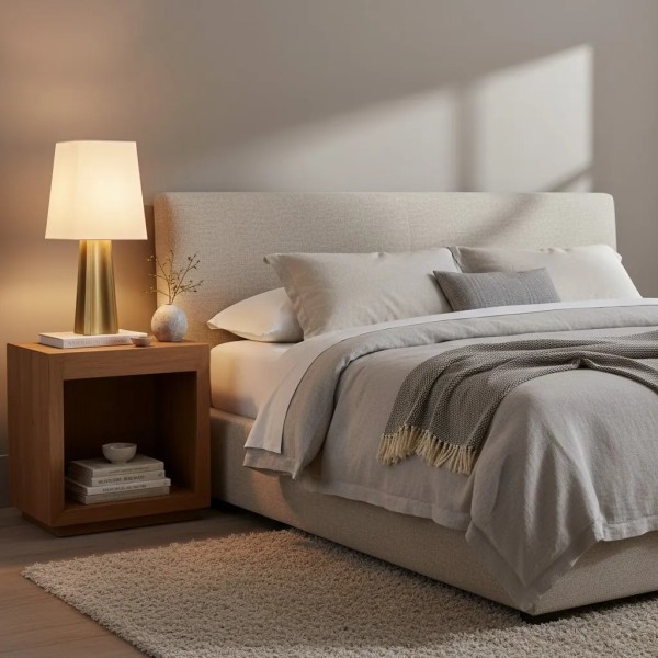 Lámpara de mesa metal oro y algodón | Tapidecor