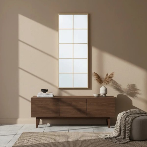 Espejo ventana vertical marco fino oro 125x50 cm | Tapidecor