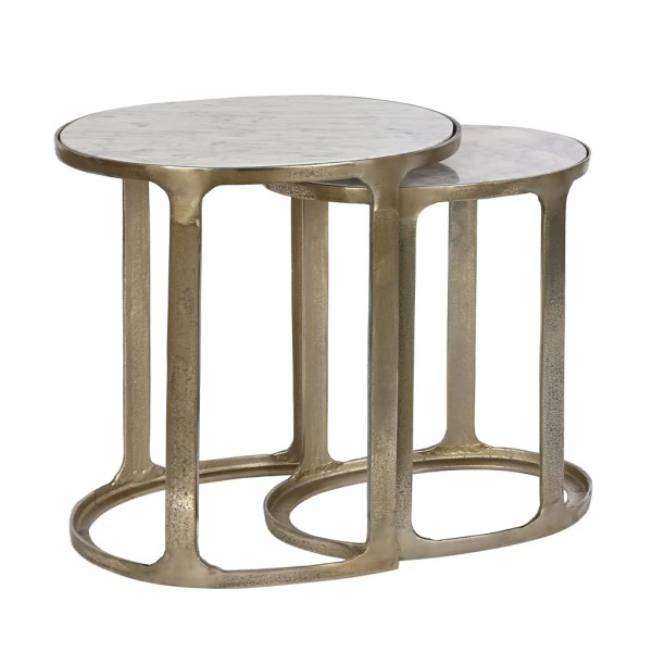 Set 2 mesas auxiliares de mármol doradas | Tapidecor