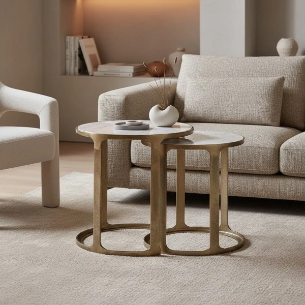 Set 2 mesas auxiliares de mármol doradas | Tapidecor