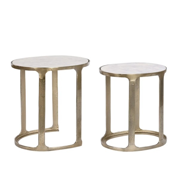 Set 2 oval marble auxiliary table 55x39x56