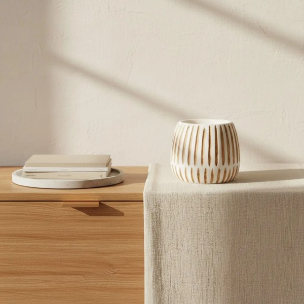 Tarro madera blanco con relieve 20x18 cm | Tapidecor