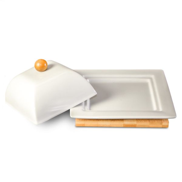 BANDEJA CERAMICA BLANCA MADERA 15X15              