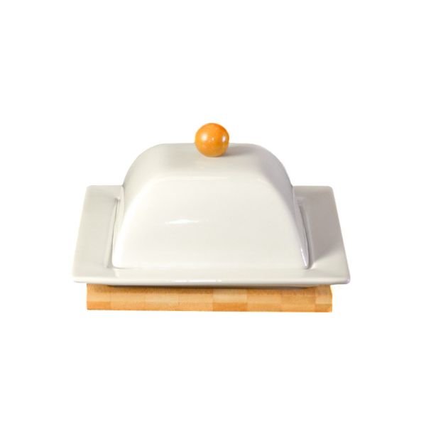 BANDEJA CERAMICA BLANCA MADERA 15X15              