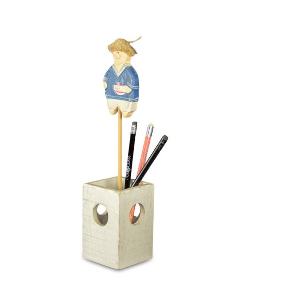 CAJA LAPICERO MADERA BLANCA NIÑO AZUL 6X28