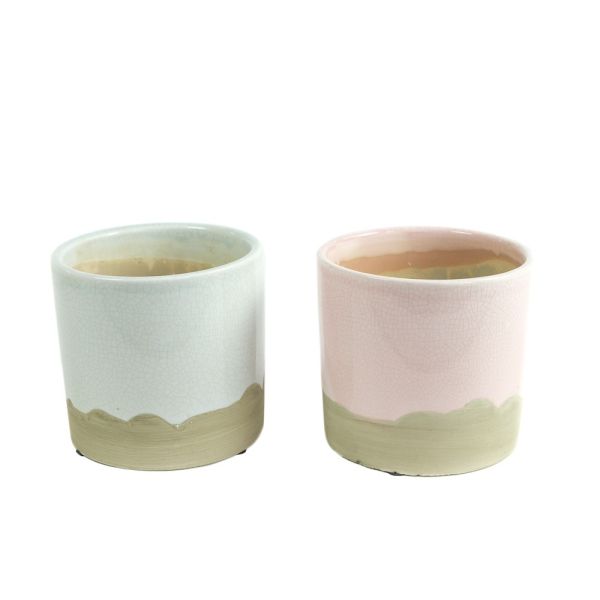MACETA CERAMICA ROSA/NATURAL 14X14X13