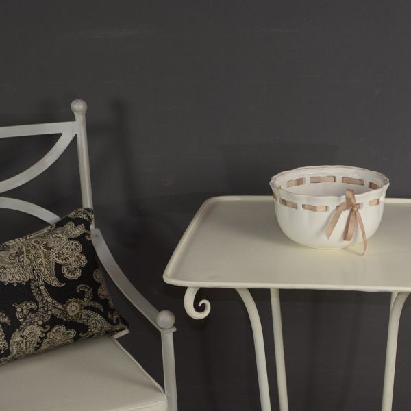 BOWL CUENCO CENTRO MESA REDONDO CERAMICA BLANCA CINTA ROSA 20X11